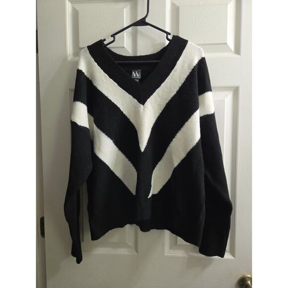Worthington Womens Long Sleeve Black & White Chevron Soft Sweater Large Nwt - Picture 1 of 10
